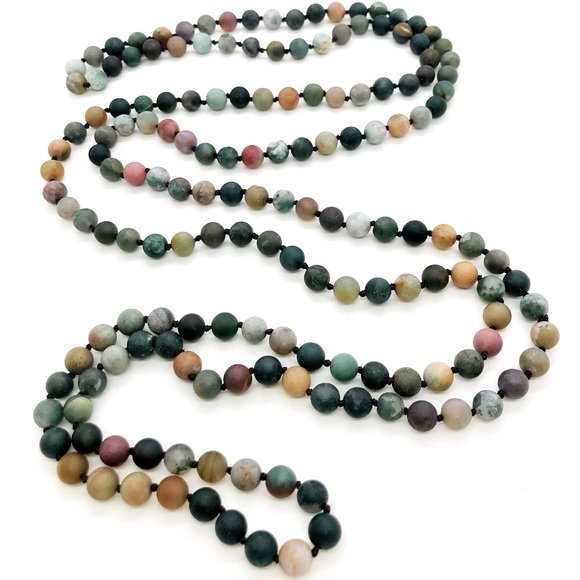 Vintage Frosted Glass Bead Long Necklace - Picture 1 of 14